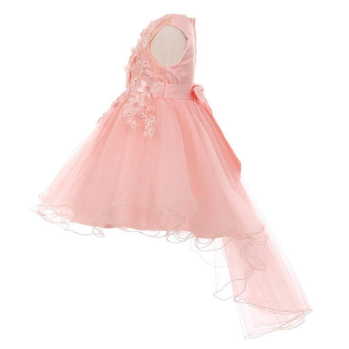 Little Girls Blush 3D Floral Appliques Hi-Low Tulle Flower Girl Dress 2-6 - SophiasStyle.com